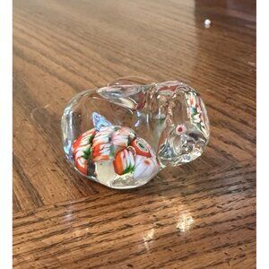 Bunny Rabbit Figurine‎ Blown Glass Paperweight Millefiori Crystal 2.25x1.5x1.5”